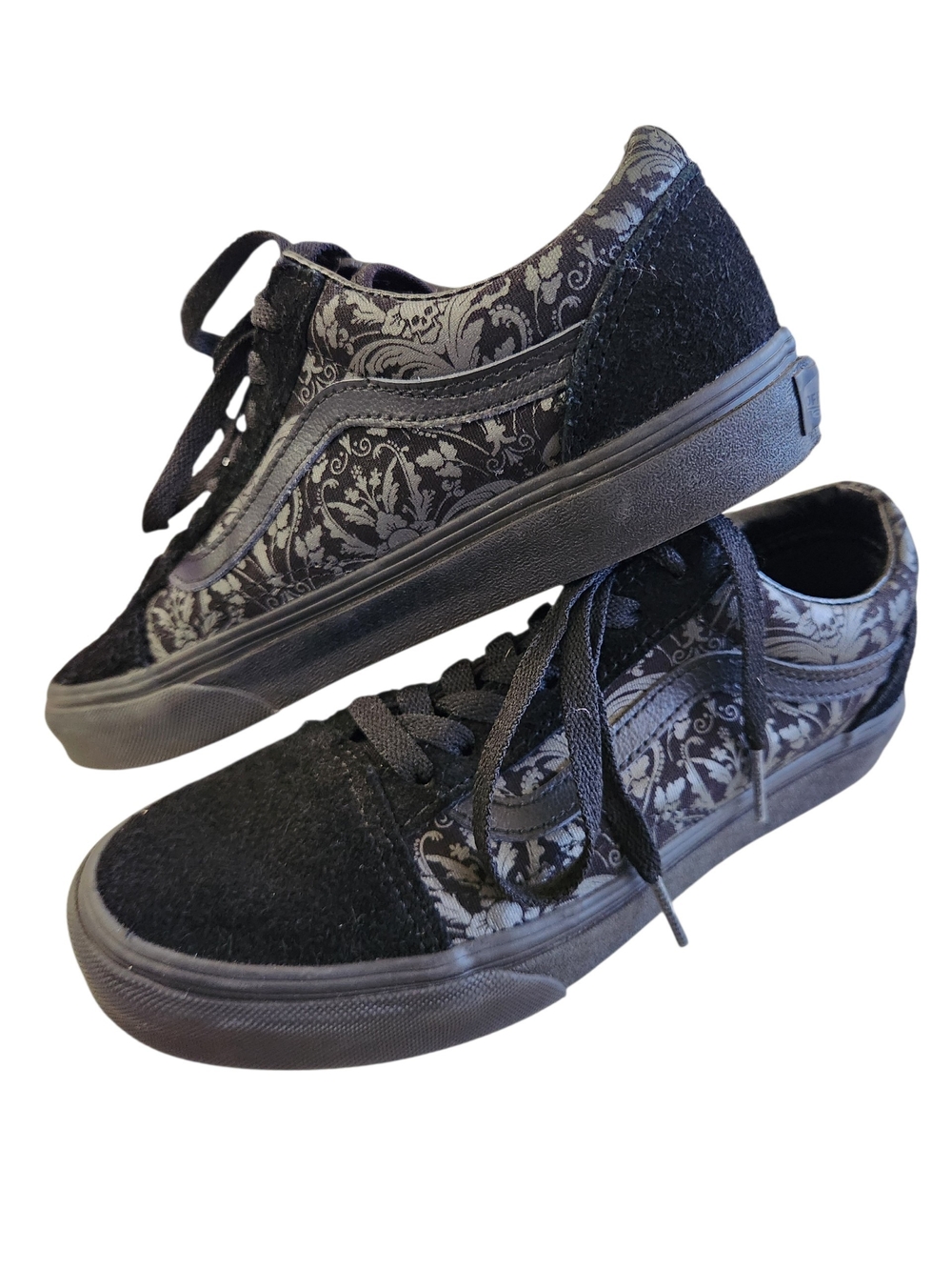 Vans Old Skool Skull Floral Paisley Black Gray Sneakers Women’s 7 Mens 5.5